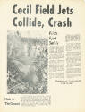 Paper with photocopies of newspaper clippings titled "Cecil Field Jets Collide, Crash"