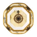 Octagonal souvenir dish with cartographic compass design in the center and on rim