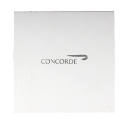 White square packaging sleeve with silver Concorde and speedwing logo in the center