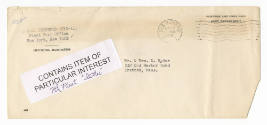 Typed envelope addressed to Mr. & Mrs. David F. Ryder postmarked May 7, 1966 with a sticker tha…