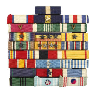 Ribbon bar rack, with nine rows of military ribbons with various colors and devices
