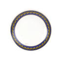 Small circular dish with repeating image of Concorde in gold on a blue background around the ri…