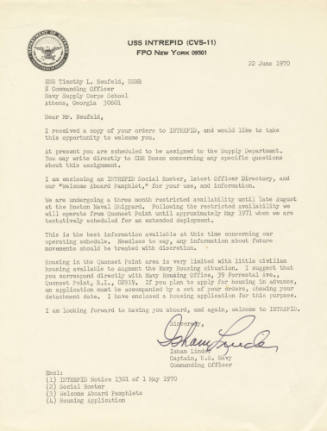 Typed letter to Timothy L. Neufeld from Captain Isham Linder dated June 20, 1970