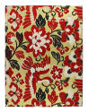 Front cover of fabric covered cruise book with gold background and red, white and green floral …