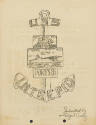 Printed cartoon drawing of an anchor and Intrepid at sea that reads "USS Then Now Forever Intre…