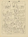 Printed cartoon poster that reads "Hotel Hokum Variety Show" with drawings of a woman, saxophon…