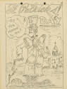 Printed cartoon that reads "St. Patrick's Day" with a drawing of a man wearing a top hat and a …
