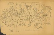 Printed cartoon titled "A Ready Room jam session" with light and dark skinned sailors playing i…