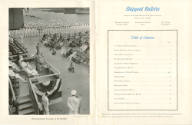 Printed table of contents for magazine Shipyard Bulletin with a black and white photograph of U…