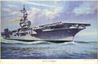 Color painting of USS Intrepid at sea from Shipyard Bulletin magazine