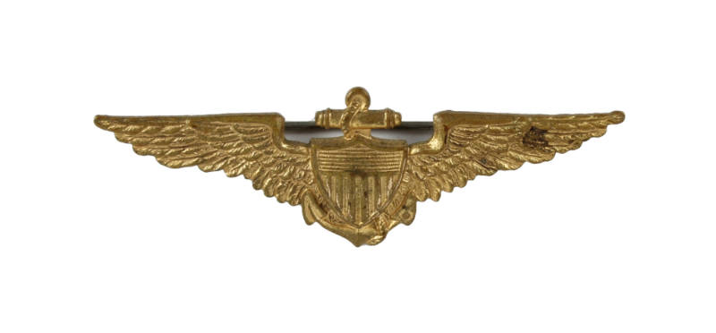 Gold U.S. Naval Aviator pin with outstretched wings