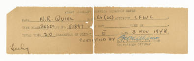 Printed Fleet Aircraft Service Squadron Seven form for N.R. Quiel dated November 3, 1948