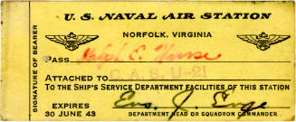Printed U.S. Naval Air Station membership identification card for Ralph E. Nurse
