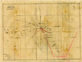 Printed Strategic Chart Marshall Area, with red ink lines indicating flight paths