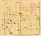 Printed Restricted map of Marshall Islands and surrounding island groups, with red ink lines in…