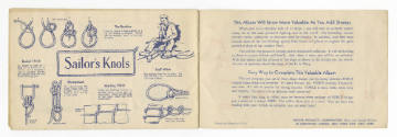 Interior page of Ships of the Navy Stamp Album with drawings of sailor's knots and information …