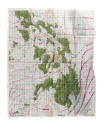 Silk navigational chart with cartographic markings, green land masses and purple current lines