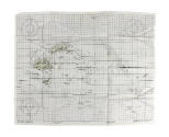 Silk navigational chart with cartographic markings and green land masses