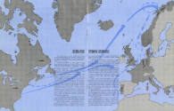 Printed "Strong Express" booklet interior pages 3 and 4 with a map of the intended route 