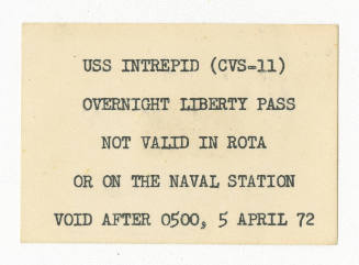 Printed USS Intrepid (CVS-11) Overnight Liberty Pass dated April 1972