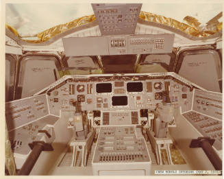 Printed color photograph of space shuttle Enterprise's cockpit
