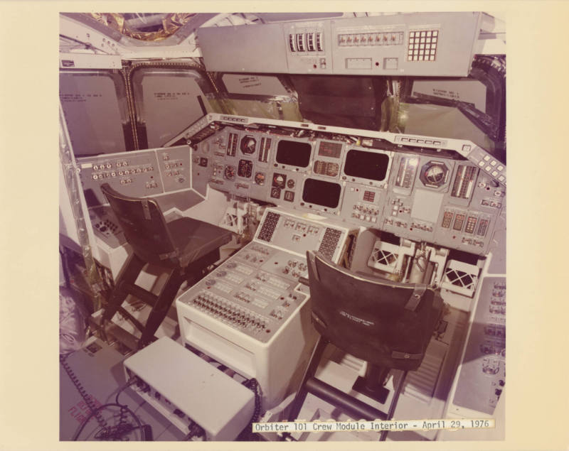 Printed color photograph of space shuttle Enterprise's cockpit