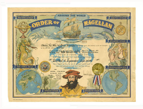 Printed Order of Magellan certificate for Wilfred G. Lesperance dated February 8, 1969 with ima…