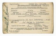 Printed Registration Certificate identification card for Donald Elvin Freet