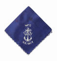 Folded square blue silk handkerchief with image of an anchor