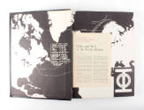 Front cover interior of USS Intrepid yearbook with black and white map and article inserted tit…