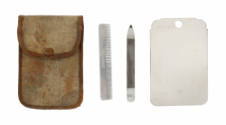 Grooming kit with brown pouch, silver hair comb, silver nail file and mirror