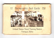 Printed postcard booklet titled "12 Photographic Post Cards, United States Naval Training Stati…