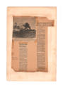 Scrapbook page with three newspaper clippings depicting the November 25, 1944 kamikaze attack o…